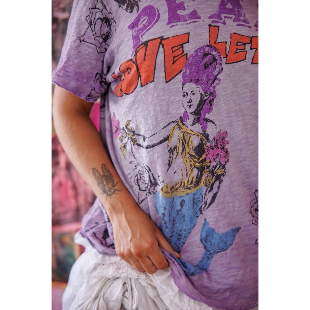 NWT Magnolia Pearl Purple Mermaid Love Letters Tee Hand Distressed One Size OSFM - Picture 5 of 16